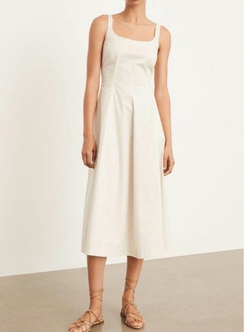 Vince Cream Crisp Cotton Midi Dress